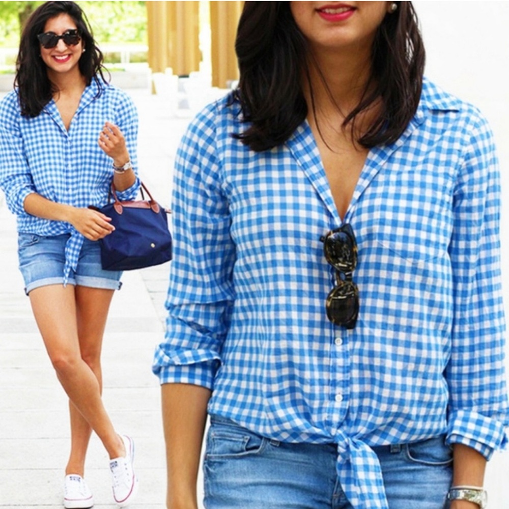 Jcrew Gingham Check Tie Front Shirt - Size 00